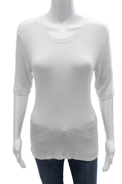 Goldie Women Basic Modal Round Neck 3/4 Sleeve T-Shirt White Size L