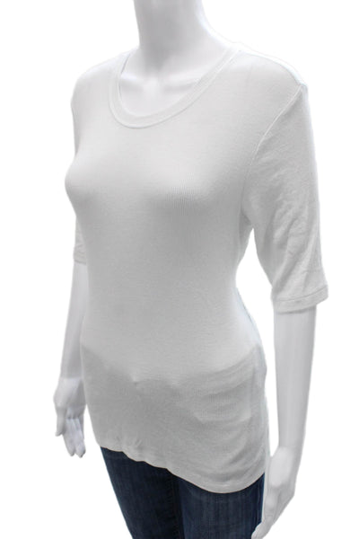 Goldie Women Basic Modal Round Neck 3/4 Sleeve T-Shirt White Size L
