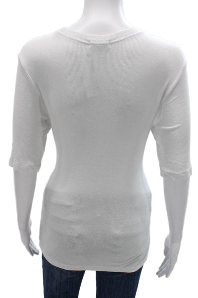Goldie Women Basic Modal Round Neck 3/4 Sleeve T-Shirt White Size L