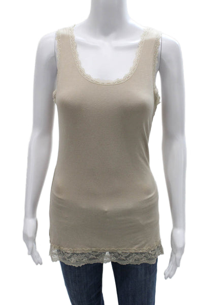 Etincelle Women Sleeveless Scoop Neck Viscose Tank Camisole Beige Size 2