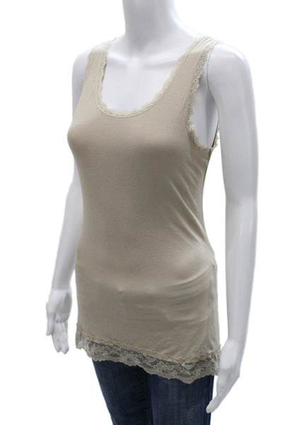 Etincelle Women Sleeveless Scoop Neck Viscose Tank Camisole Beige Size 2