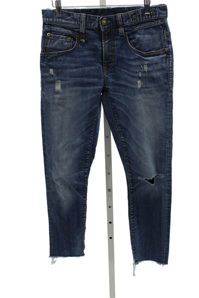 R13 Unisex Boyfriend Jeans Blue High Rise Cotton Blend Size 29