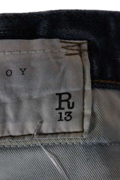 R13 Unisex Boyfriend Jeans Blue High Rise Cotton Blend Size 29