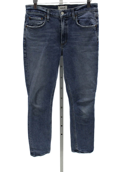 Agolde Womens Straight Jeans Blue High Rise Cotton Button Inseam 28 Size 27