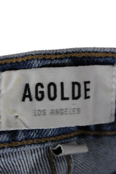 Agolde Womens Straight Jeans Blue High Rise Cotton Button Inseam 28 Size 27