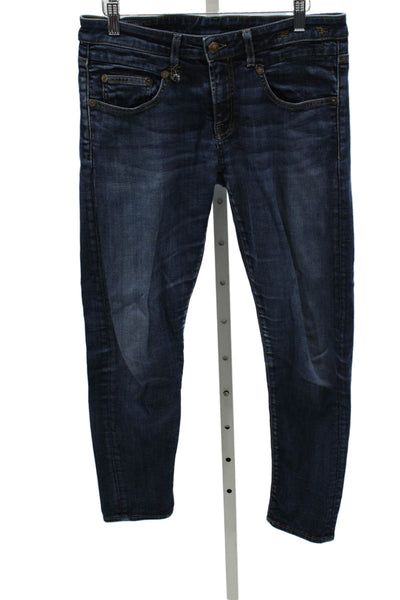 R13 Womens Blue Skinny Jeans Mid Rise Cotton Blend Button Fly Size 26
