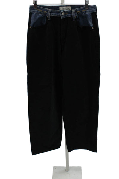 Edition Womens Straight Black High Rise Cotton Jeans Button Inseam 30 Size XS
