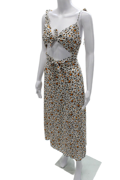 Wayf Womens Maxi Dress White Animal Print Sweetheart Sleeveless Zip Size XS