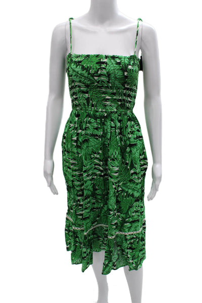 Kos Resort Women Sundress Green Floral Viscose Square Neck Sleeveless Size XS