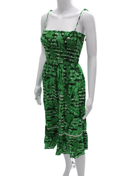 Kos Resort Women Sundress Green Floral Viscose Square Neck Sleeveless Size XS