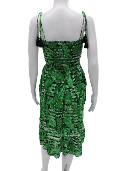 Kos Resort Women Sundress Green Floral Viscose Square Neck Sleeveless Size XS
