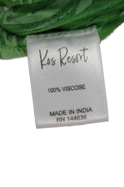 Kos Resort Women Sundress Green Floral Viscose Square Neck Sleeveless Size XS