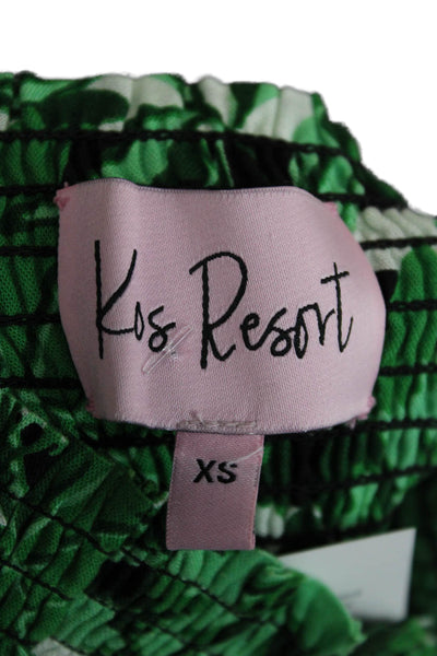 Kos Resort Women Sundress Green Floral Viscose Square Neck Sleeveless Size XS