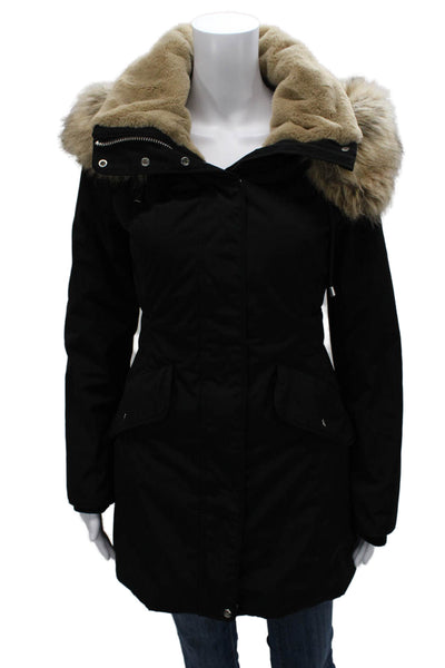 Zara Womens Black Polyester Parka Long Sleeve Zip Front Size XS