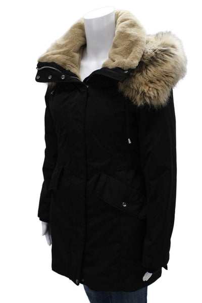 Zara Womens Black Polyester Parka Long Sleeve Zip Front Size XS