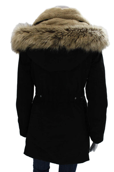 Zara Womens Black Polyester Parka Long Sleeve Zip Front Size XS