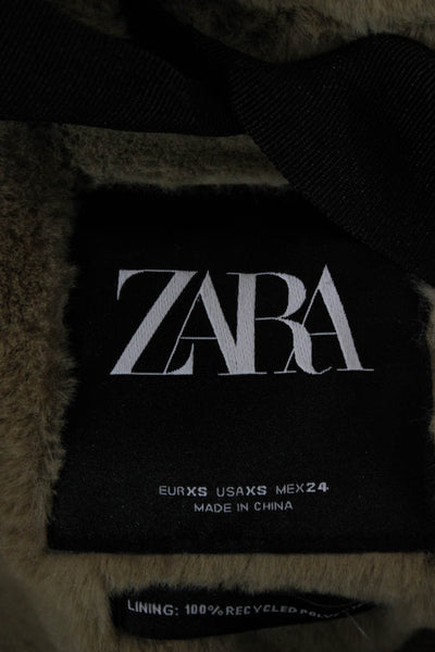 Zara Womens Black Polyester Parka Long Sleeve Zip Front Size XS