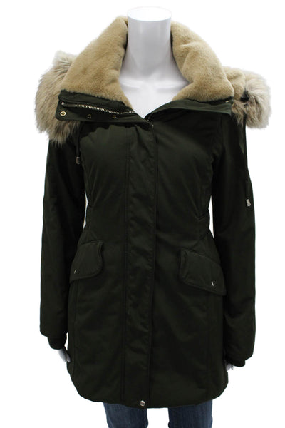 Zara Women Green Parka Zip Long Sleeve Recycled Polyester Solid Size S