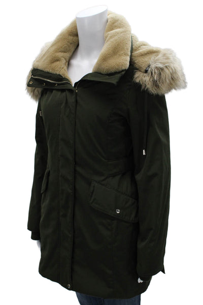 Zara Women Green Parka Zip Long Sleeve Recycled Polyester Solid Size S