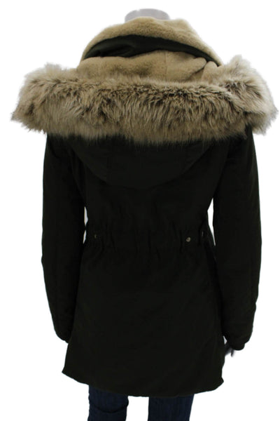 Zara Women Green Parka Zip Long Sleeve Recycled Polyester Solid Size S