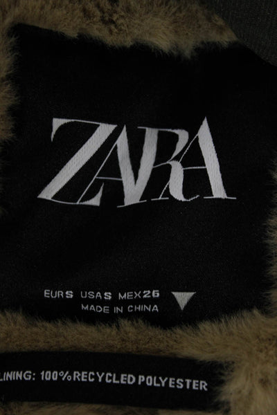 Zara Women Green Parka Zip Long Sleeve Recycled Polyester Solid Size S