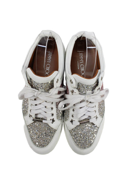 Jimmy Choo Womens Leather Glittery Ombre Sneakers Shoes White Pink Size 10
