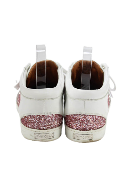 Jimmy Choo Womens Leather Glittery Ombre Sneakers Shoes White Pink Size 10