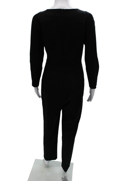 Black Halo Women Jumpsuit Black V Neck Long Sleeve Zip Polyamide Size 10