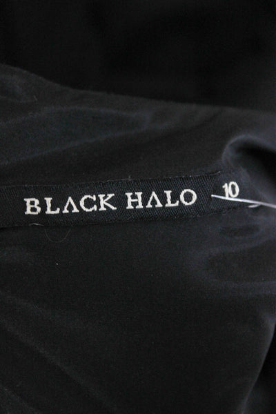 Black Halo Women Jumpsuit Black V Neck Long Sleeve Zip Polyamide Size 10