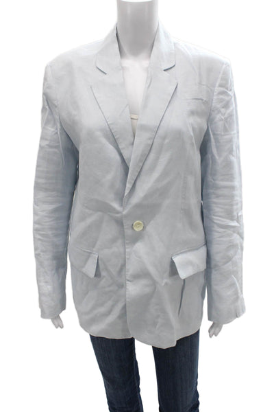 A.L.C. Womens Blue Linen Blazer Button Long Sleeve Size 8