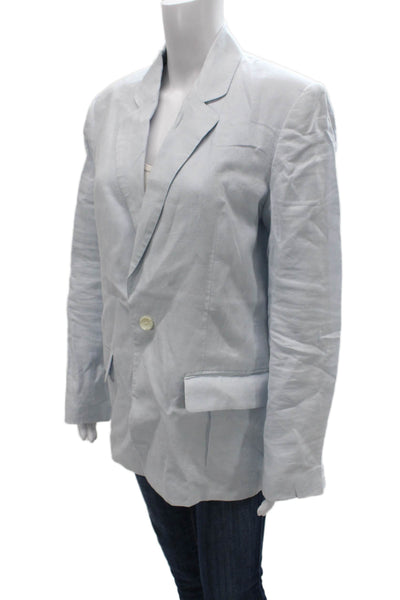 A.L.C. Womens Blue Linen Blazer Button Long Sleeve Size 8