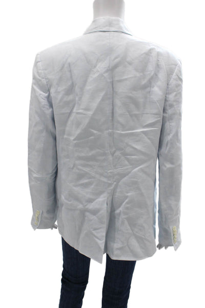 A.L.C. Womens Blue Linen Blazer Button Long Sleeve Size 8