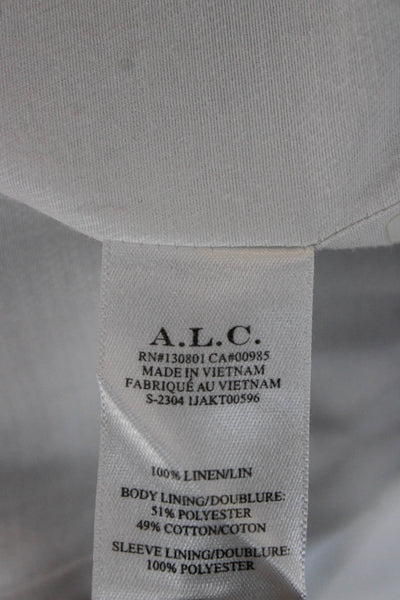 A.L.C. Womens Blue Linen Blazer Button Long Sleeve Size 8