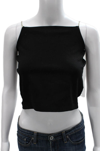 Superdown Womens Cropped Tank Black Rayon Square Neck Sleeveless Zip Size S