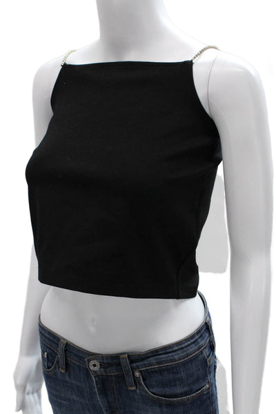Superdown Womens Cropped Tank Black Rayon Square Neck Sleeveless Zip Size S