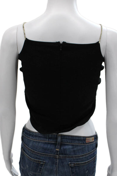 Superdown Womens Cropped Tank Black Rayon Square Neck Sleeveless Zip Size S