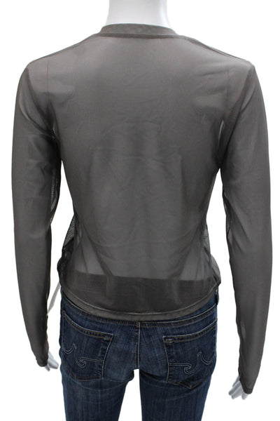 sundae school Womens Basic Printed Gray Long Sleeve T Shirt Crew Neck Size M