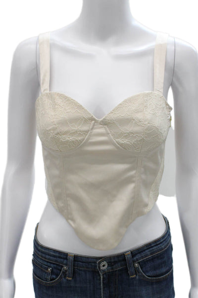Meshki Women Corset Top Ivory Floral V-Neck Sleeveless Zip Polyester Size S