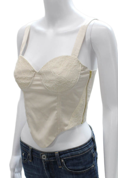 Meshki Women Corset Top Ivory Floral V-Neck Sleeveless Zip Polyester Size S