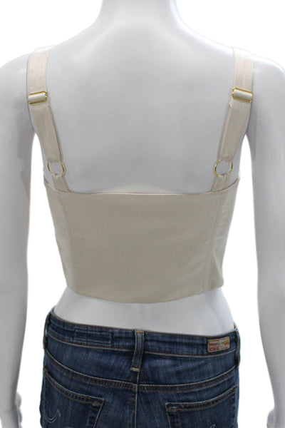 Meshki Women Corset Top Ivory Floral V-Neck Sleeveless Zip Polyester Size S