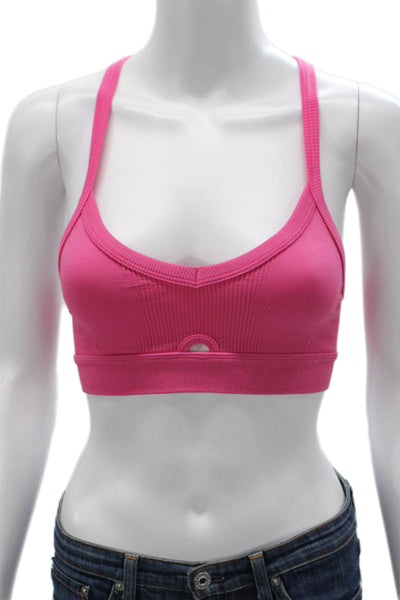 ALALA Womens Ribbed Cross Back Sports Bra Pink Size M