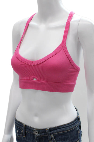 ALALA Womens Ribbed Cross Back Sports Bra Pink Size M