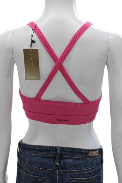 ALALA Womens Ribbed Cross Back Sports Bra Pink Size M