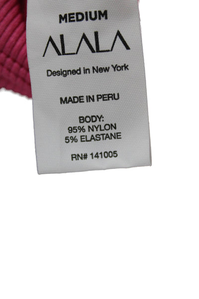 ALALA Womens Ribbed Cross Back Sports Bra Pink Size M