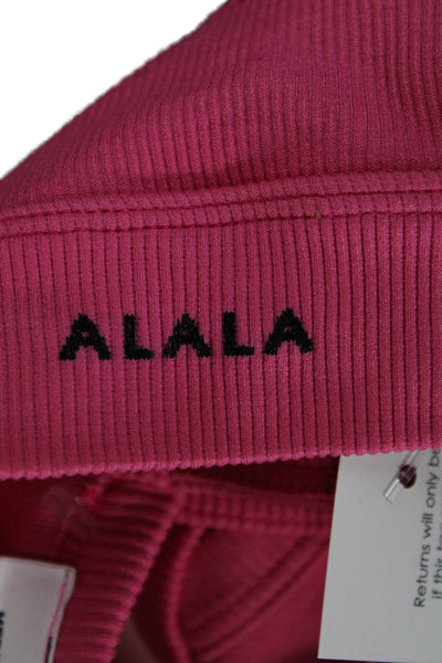 ALALA Womens Ribbed Cross Back Sports Bra Pink Size M