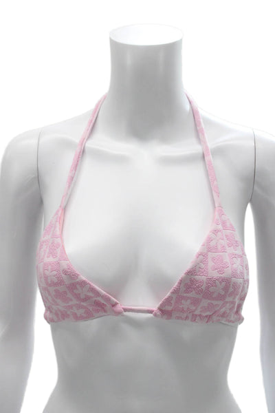 Beach Riot Women Bikini Top Pink Geometric Polyester Swimwear Size S