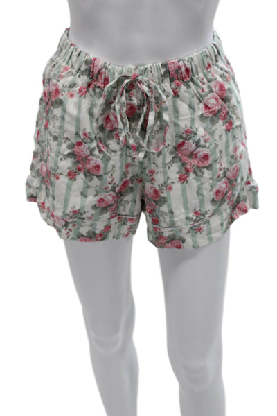 Posh Peanut Womens Striped Floral Pajama Set Green Size S