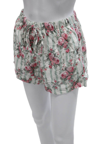 Posh Peanut Womens Striped Floral Pajama Set Green Size S