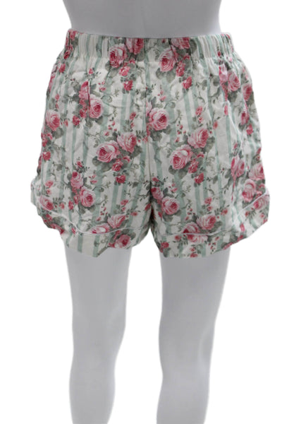 Posh Peanut Womens Striped Floral Pajama Set Green Size S