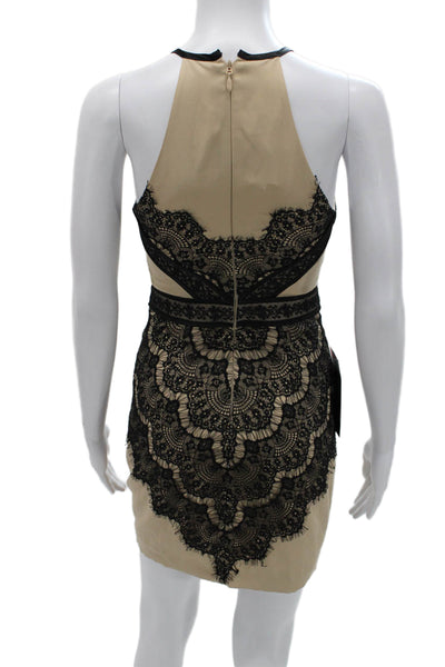 Bebe Women Bodycon Beige Halter Long Floral Nylon Zip Sleeveless Dress Size 2